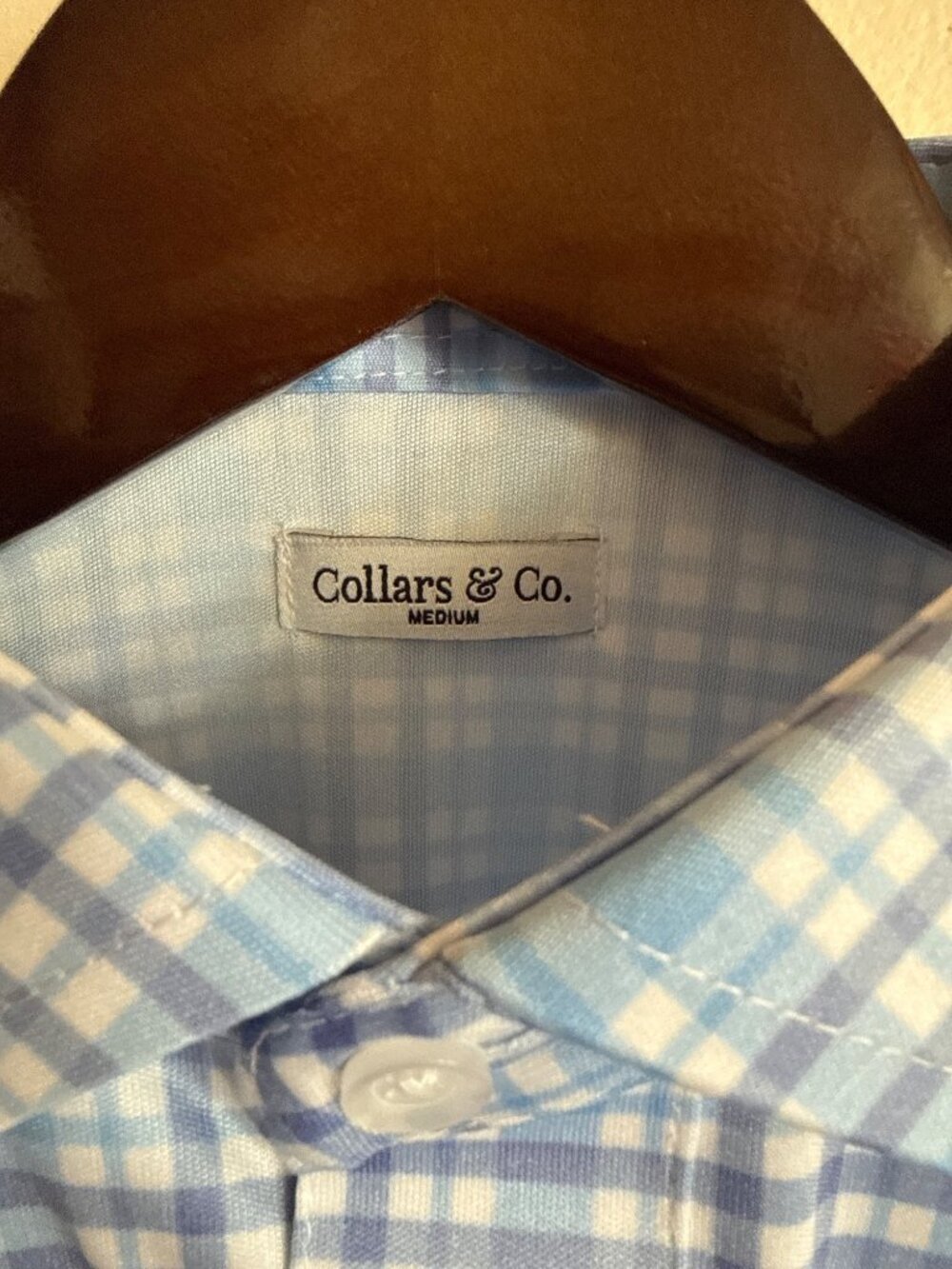 Collars & Co Medium Golf Blue & White Checkere Dress Polo Shirt Wrinkle-Resistan - Picture 5 of 8